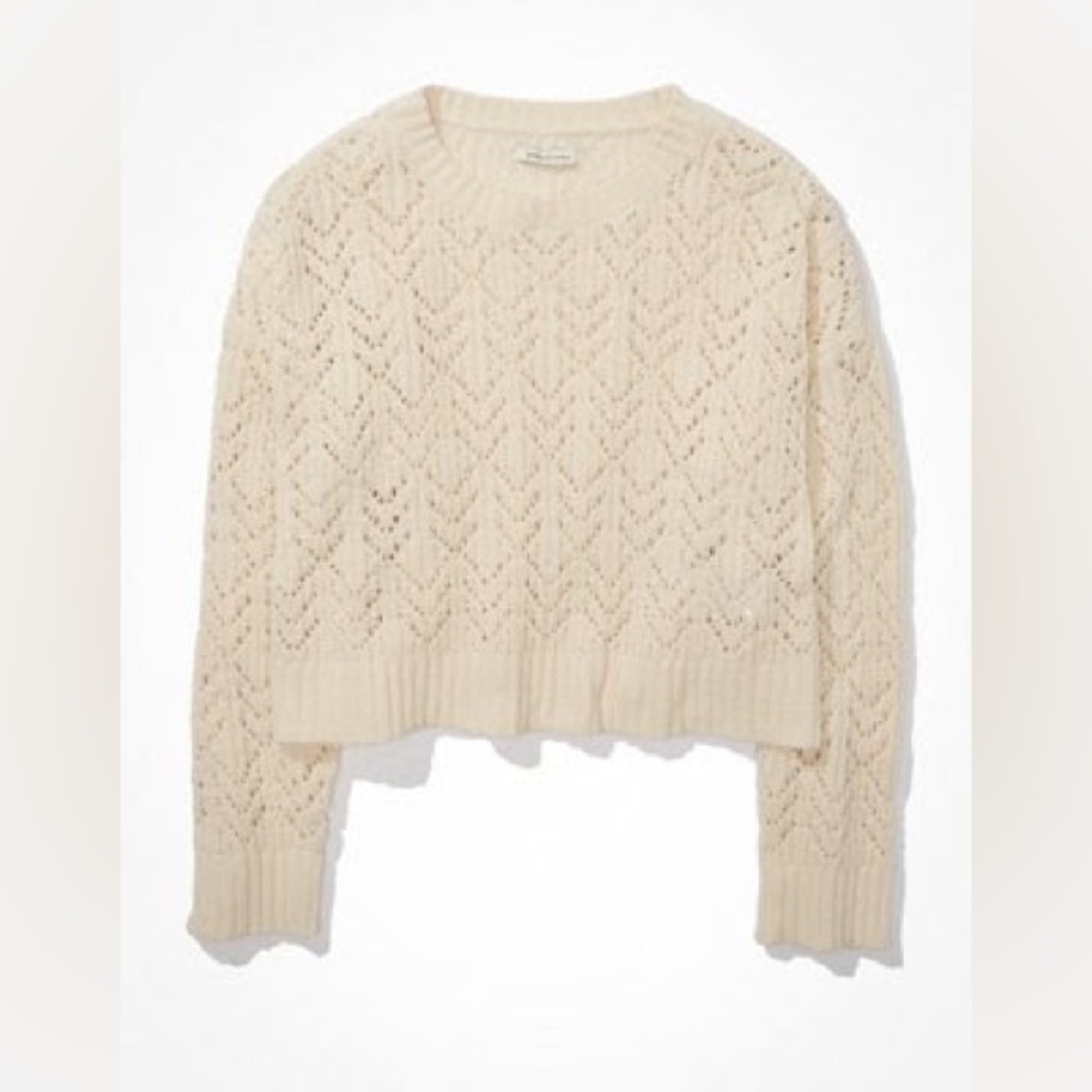 AE Cropped Pointelle Crew Neck Sweater size medium